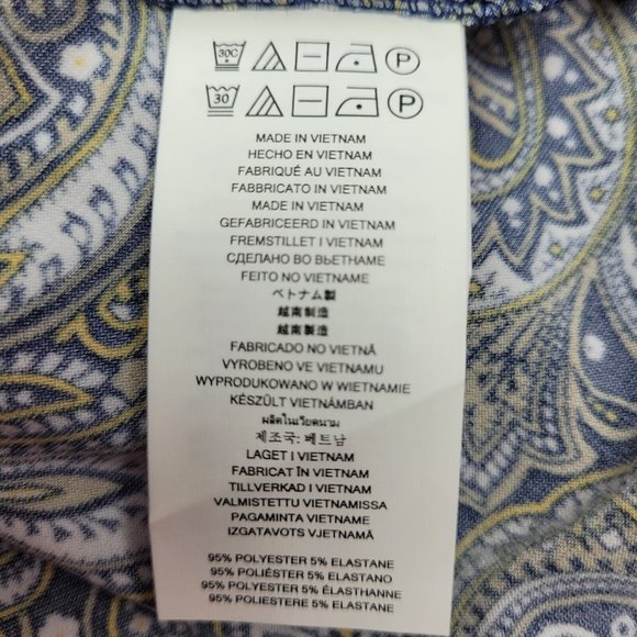 Michael Kors Cold Shoulder Sheath Dress Women's Size XS Navy Blue Yellow Paisley - Picture 6 of 7